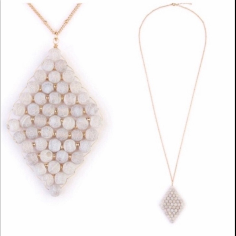 Natural Stone Beaded Pendant statement Necklace neutral boho minimalist